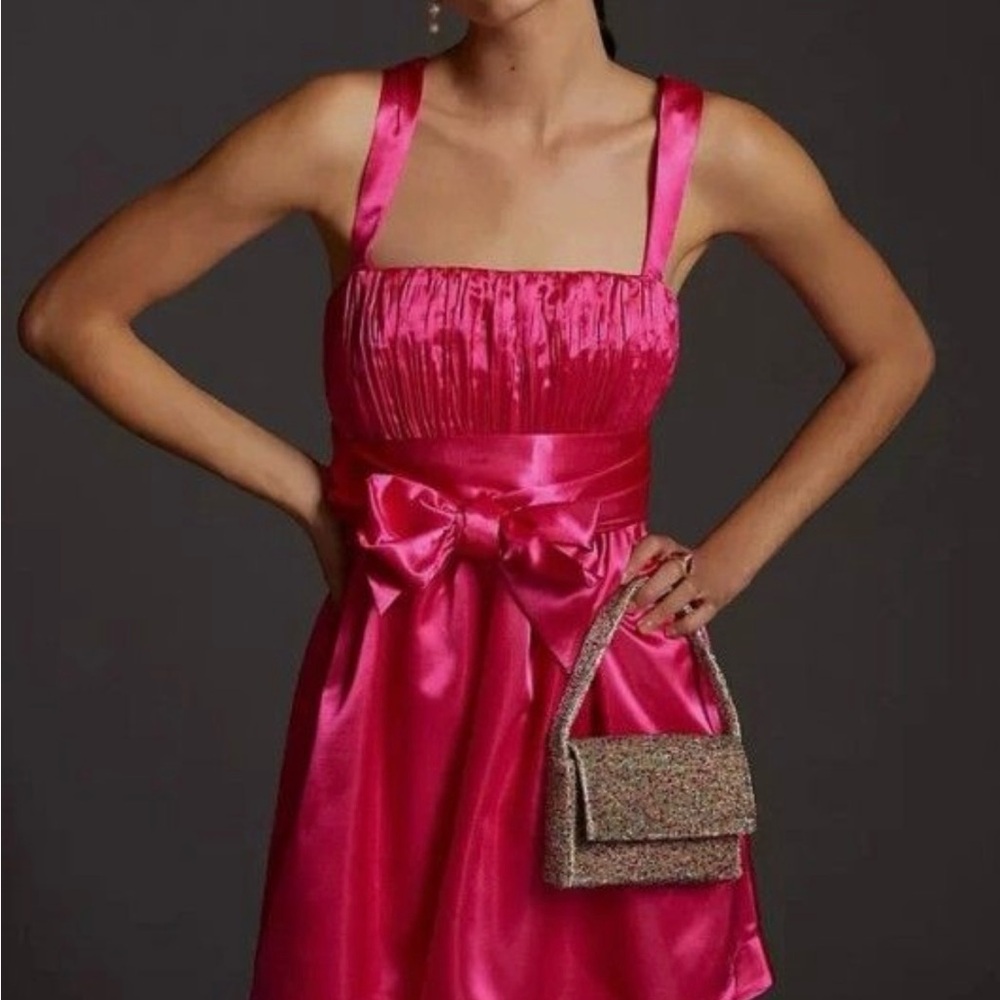 Maeve by Anthropologie Bow-Tie Satin Mini Dress (Retails for $190.00)